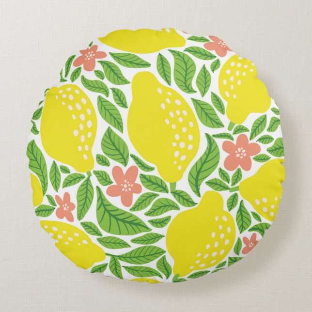 Lemon fruit pattern. Seamless summer citrus patter Round Cushion (Front)