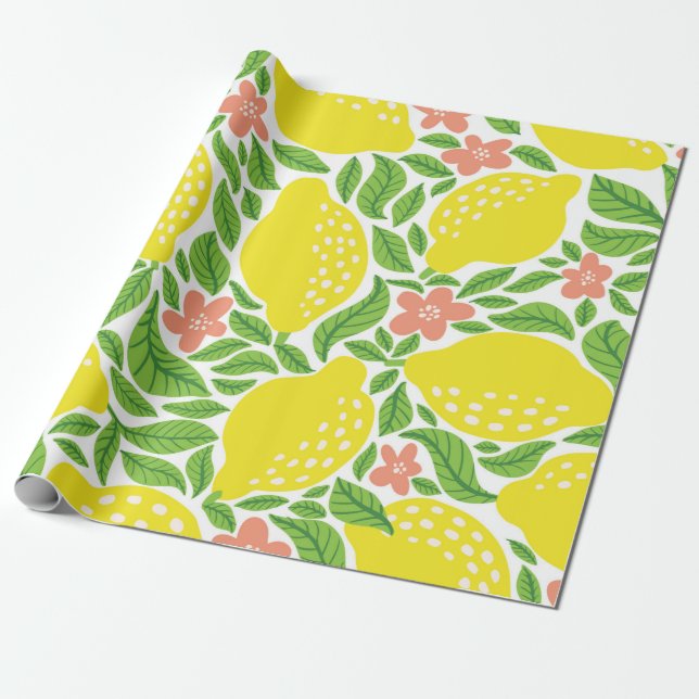 Lemon fruit pattern. Seamless summer citrus patter Wrapping Paper (Unrolled)