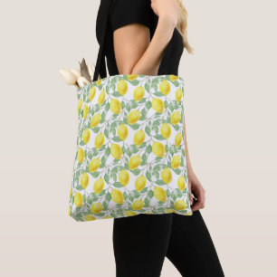 Lemon Fruit Pattern Yellow and Green Tote Bag