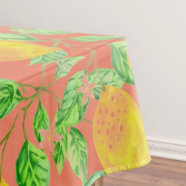 Lemon fruit pattern yellow and peach pink tablecloth (Creator Uploaded)