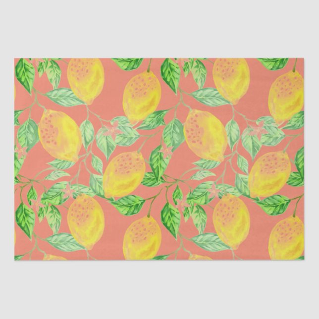 Lemon fruit pattern yellow and peach pink tissue paper (Front)