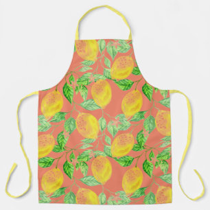 Lemon fruit pattern yellow peach green apron