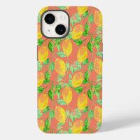 Lemon fruit pattern yellow peach pink