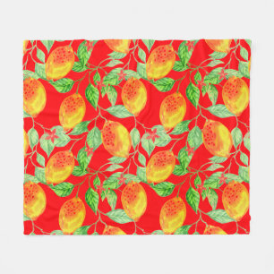 Lemon fruit pattern yellow red green fleece blank blanket