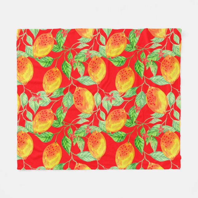 Lemon fruit pattern yellow red green fleece blank blanket (Front (Horizontal))