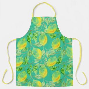 Lemon fruit pattern yellow turquoise green apron
