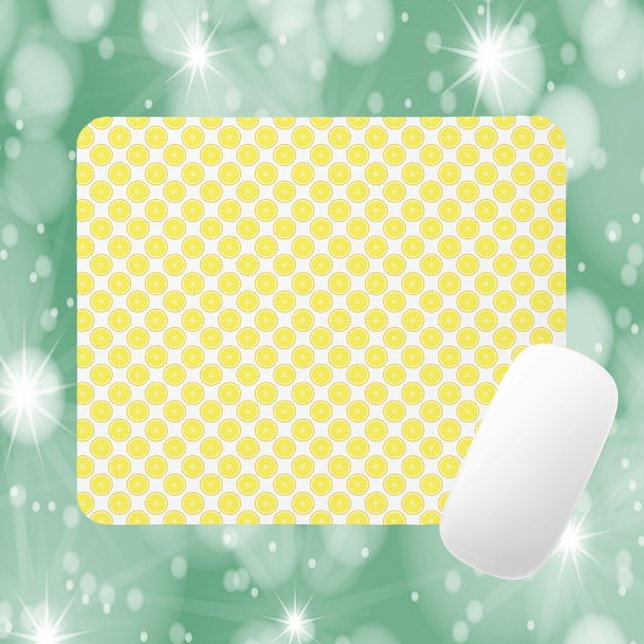 Lemon Fruit Slice Pattern Yellow Mouse Pad (A mouse pad with a pattern of yellow lemon slices.)