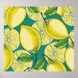 Lemon Fruit Vintage Seamless Illustration Poster