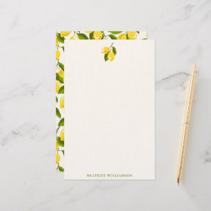 Lemon Fruit Watercolor Pattern Personalised Name Stationery