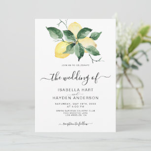 Lemon Fruit Yellow Garden Summer Greenery Wedding Invitation