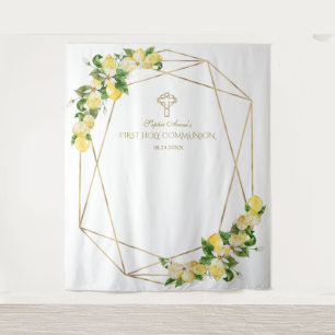Lemon Fruits Gold Frame Holy Communion Backdrop Tapestry