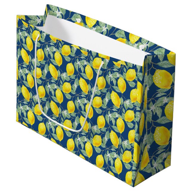 LEMON FRUITS IN COUNTRY BLUE LARGE GIFT BAG (Front Angled)
