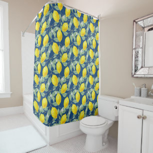 LEMON FRUITS IN COUNTRY BLUE SHOWER CURTAIN