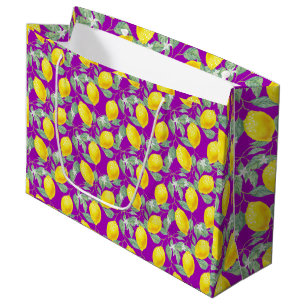 LEMON FRUITS IN PURPLE BACKGROUND LARGE GIFT BAG