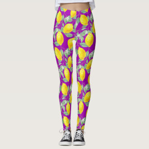 LEMON FRUITS IN PURPLE BACKGROUND LEGGINGS
