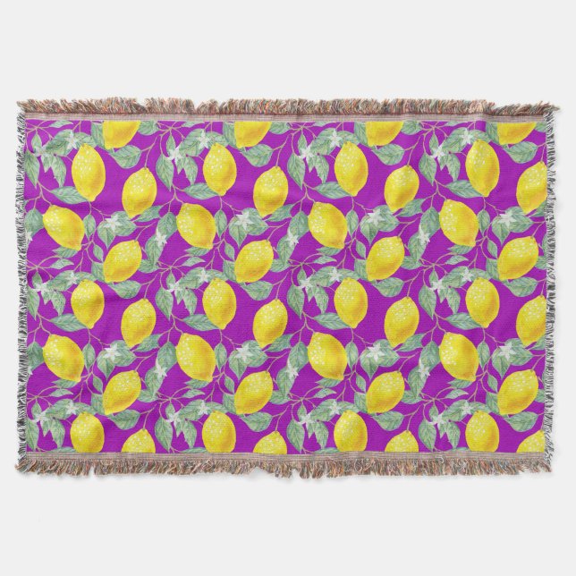 LEMON FRUITS IN PURPLE BACKGROUND THROW BLANKET (Front)
