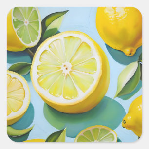 Lemon fruits on blue square sticker