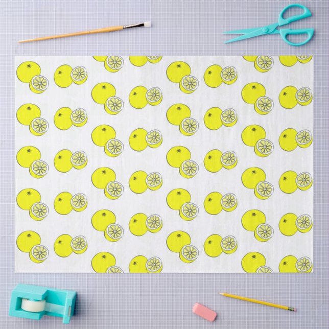 Lemon fruits pattern on white tissue paper (Craft)
