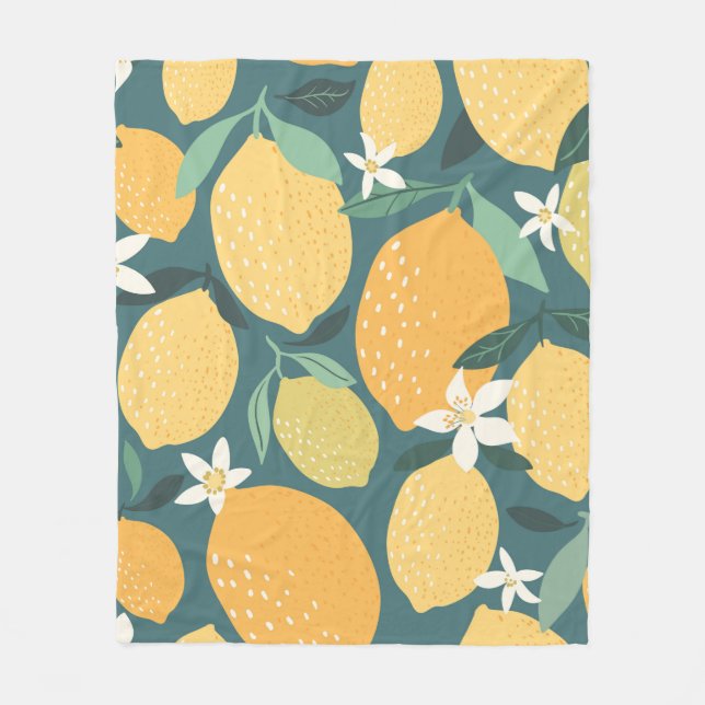 Lemon fruits seamless pattern fleece blanket (Front)