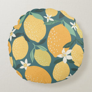 Lemon fruits seamless pattern round cushion