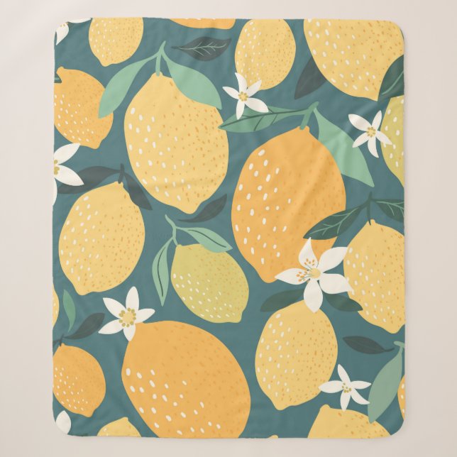 Lemon fruits seamless pattern sherpa blanket (Front)