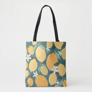 Lemon fruits seamless pattern tote bag