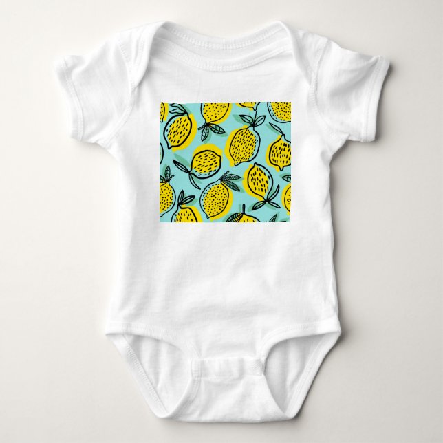 Lemon fruits: summer vintage pattern. baby bodysuit (Front)