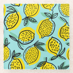 Lemon fruits: summer vintage pattern. glass coaster