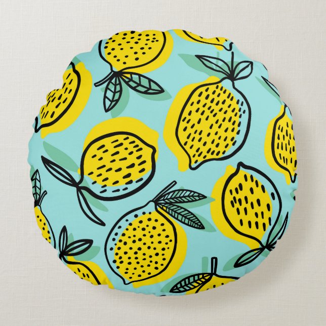 Lemon fruits: summer vintage pattern. round cushion (Front)