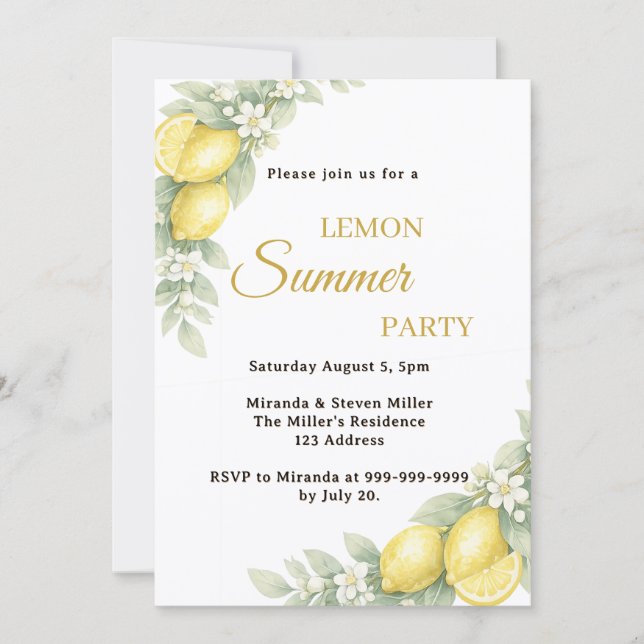 Lemon garden citrus Summer Party Invitation (Front)