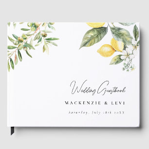 Lemon Garden Elegant Watercolor Wedding Guest Book