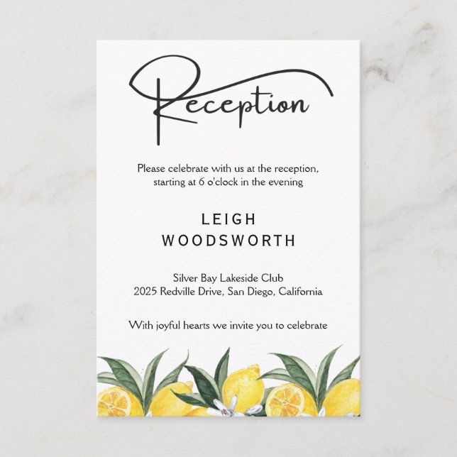 Lemon Garden Modern Reception Card (Front)