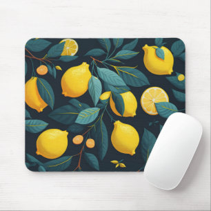 Lemon garden pattern. Yellow tropical citrus fruit Mouse Pad