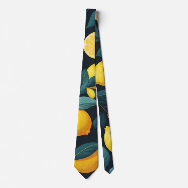 Lemon garden pattern. Yellow tropical citrus fruit Tie (Front)
