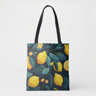 Lemon garden pattern. Yellow tropical citrus fruit Tote Bag
