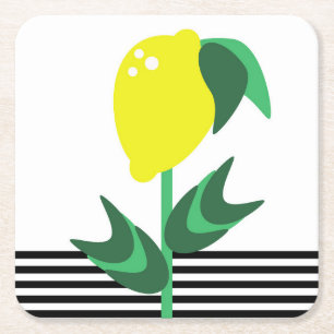 Lemon Garden Plant Stripes Square Paper Coaster
