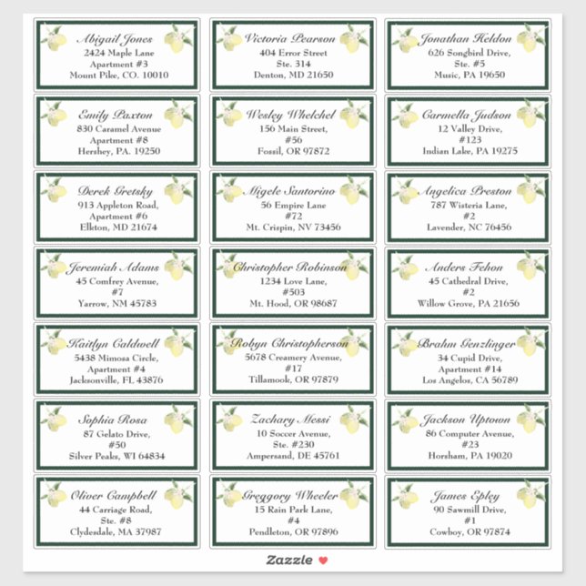 Lemon Garden White Wedding Guest Address (Sheet)