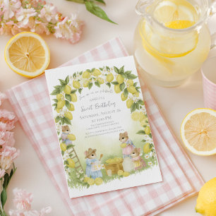 Lemon Garden with Mice Birthday Invitation