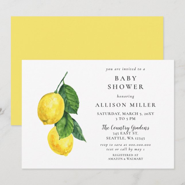 Lemon Gender Neutral Baby Shower Invitation (Front/Back)