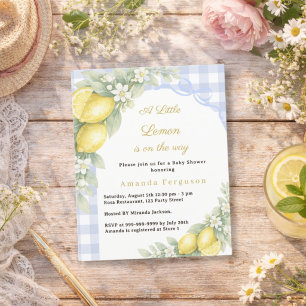 Lemon gingham blue bow boy Baby Shower invitation