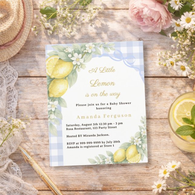 Lemon gingham blue bow boy Baby Shower invitation (Creator Uploaded)