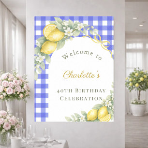 Lemon gingham blue italian garden birthday welcome poster