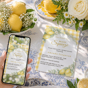 Lemon gingham main squeeze bow Bridal Shower Invitation