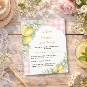 Lemon gingham pink bow girl Baby Shower invitation