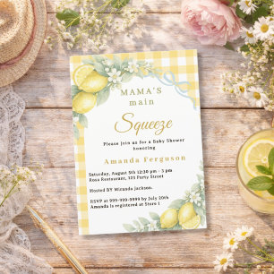 Lemon gingham squeeze blue bow boy Baby Shower Invitation