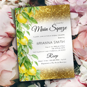 Lemon Gold Glitter Elegant Bridal Shower Invitation