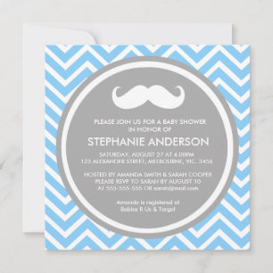 Lemon gold grey chevron moustache baby boy shower invitation