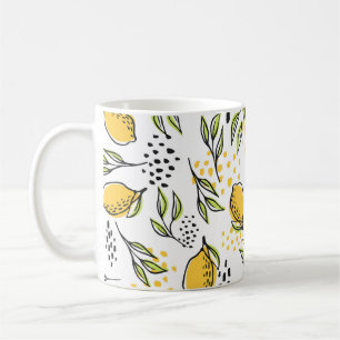 Lemon, green branches: abstract pattern. coffee mug