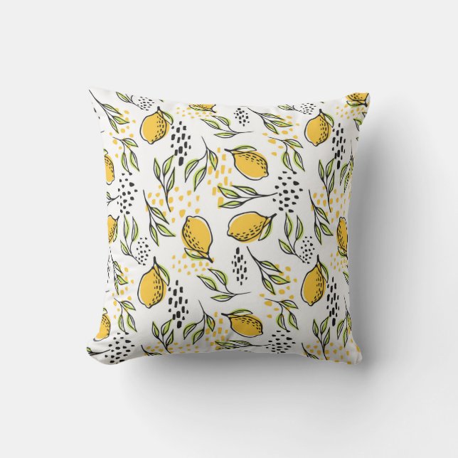 Lemon, green branches: abstract pattern. cushion (Front)