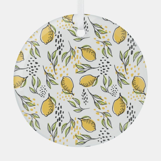 Lemon, green branches: abstract pattern. glass tree decoration (Front)